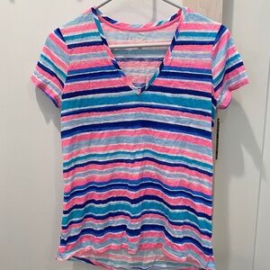 Lilly Pulitzer V-Neck Striped Tee Shirt Sz. S